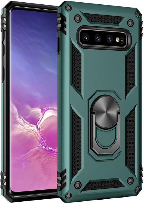 Samsung Galaxy S10 Plus Extreme Protection Military Armor Dual Layer Protective Case with 360 Degree Magnetic Metal Ring