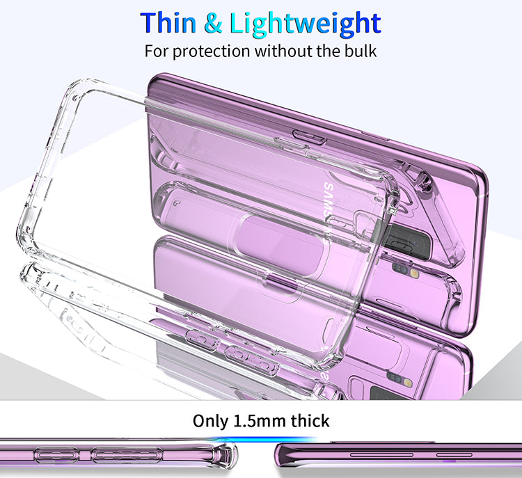 Slim Anti-Scratch Hard PC Backplate + TPU Bumper Shock Absorption Anti-Yellow Crystal Clear Case for Samsung Galaxy S9/S9 Plus