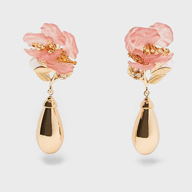 Fashion Crystal Rhinestone Long Drop Earrings for Women Boho Beads Flower Dangle Statement Big Earrings Jewelry