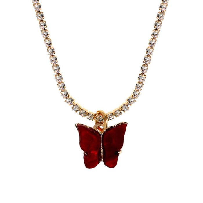 Crystal Rhinestone Choker Necklace For Women Butterfly Pendant Necklace New Fashion Exquisite Temperament Jewelry