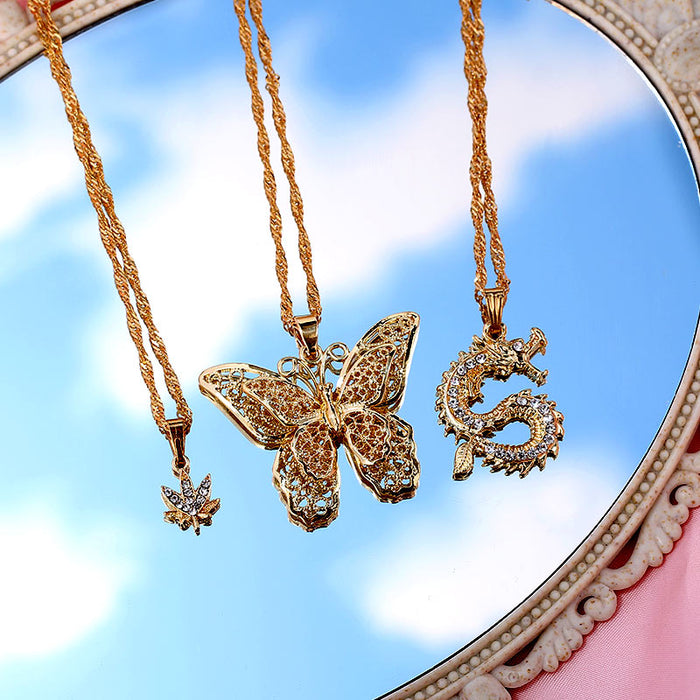 Flatfoosie Multi Layer Butterfly Choker Necklace For Women Gold Color Punk Letter Pistol Dragon Pendant Necklace Fashion Jewelry