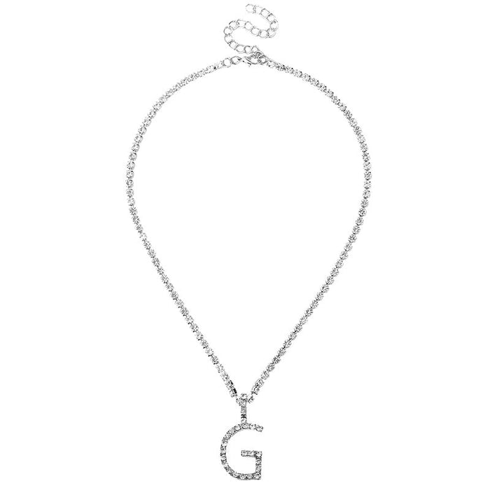 Flatfoosie A-Z Custom Rhinestone Tennis Chain Letter Choker Necklace for Women Men HipHop Jewelry Alphabet Pendant Necklace