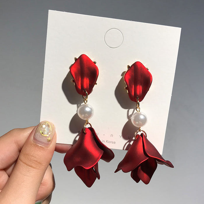 New Matte Flower Drop Earrings For Women Christmas Gift Statement Pearl Petal Earring With Gift boxes Fashion Jewelry