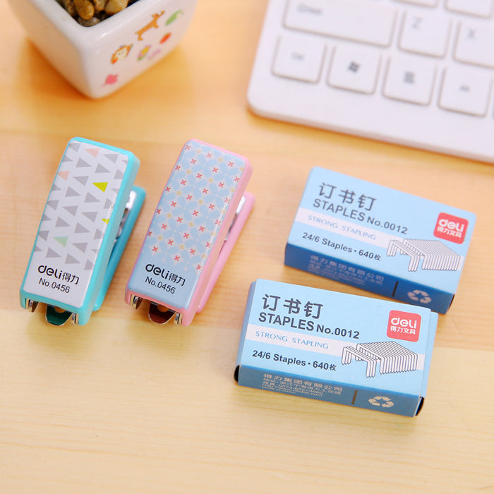 Mini Stapler 24/6 Plastic Stationery Set Kawaii Stapler Paper Office Accessories Mini Binder Stationery Set