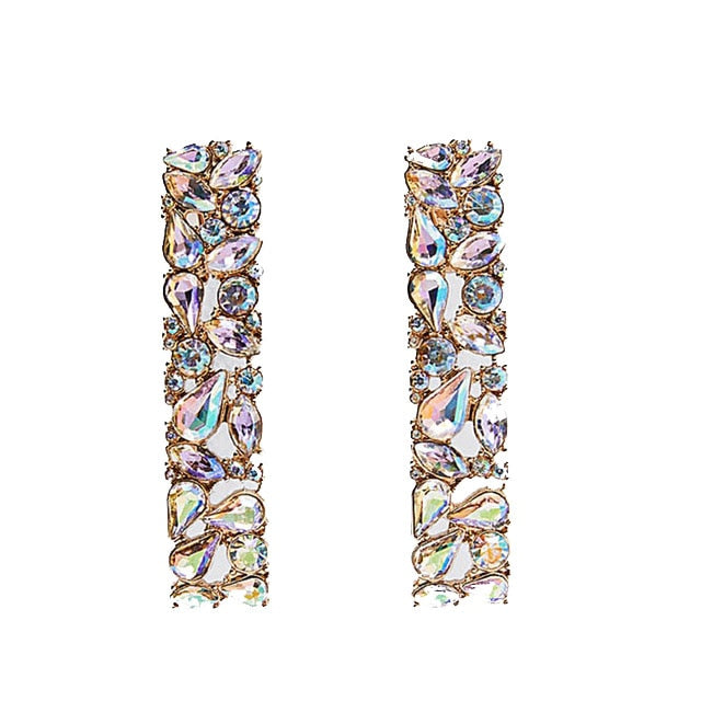 Fashion Crystal Drop Earrings For Women Bohemian Round Geometric Hollow Statement Earrings