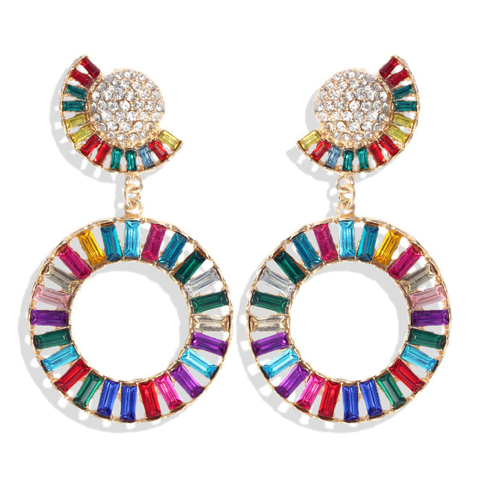 Fashion Crystal Drop Earrings For Women Bohemian Round Geometric Hollow Statement Earrings
