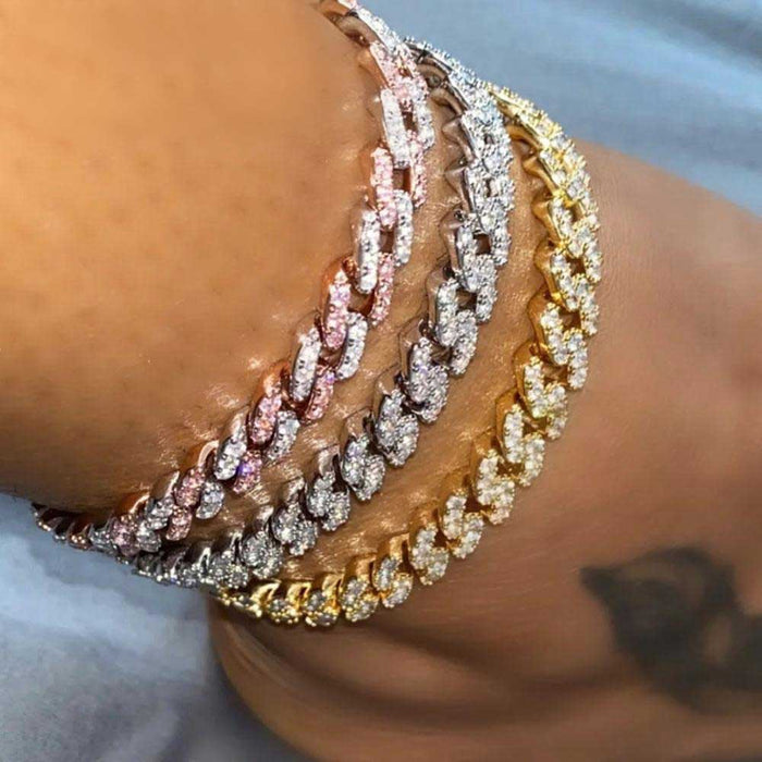 Fashion Bling Iced Out Rhinestone Anklet for Women Gold Silver Color Cuban Link Anklet Barefoot Sandals Foot Jewelry
