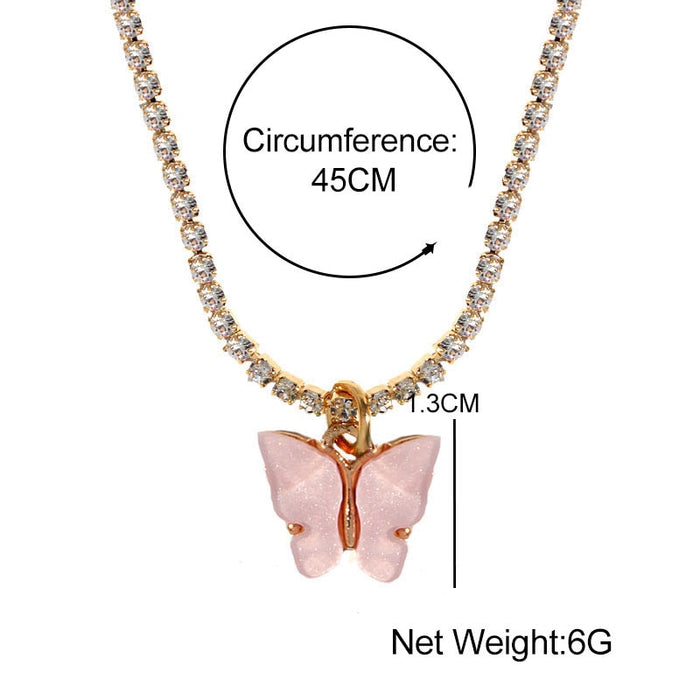 Crystal Rhinestone Choker Necklace For Women Butterfly Pendant Necklace New Fashion Exquisite Temperament Jewelry