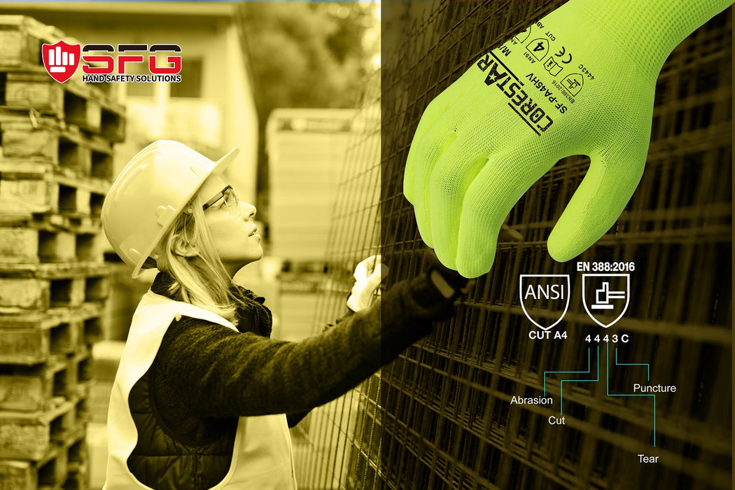 Hi-Viz Cut Resistant PU Coated Work Gloves