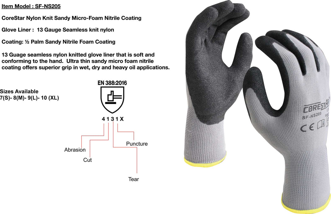 Nylon Knit Sandy Micro-Foam Nitrile Coating Multi-functional Gloves