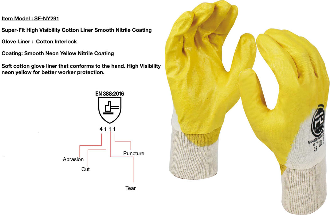 Super-Fit High Visibility Cotton Liner Smooth Nitrile Coating Multi-functional Gloves