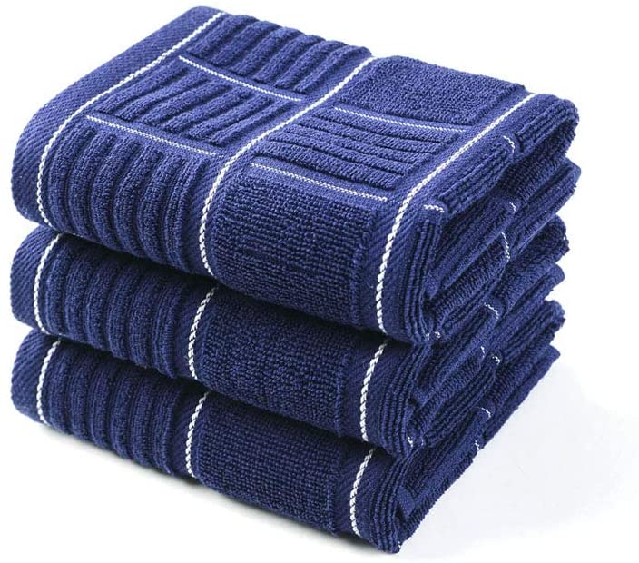 Kitchen Dish Towels Heavy Duty Absorbent Dish Cloths with Hanging Loop 100% Cotton Tea Bar Towels (16x26, Set of 3)